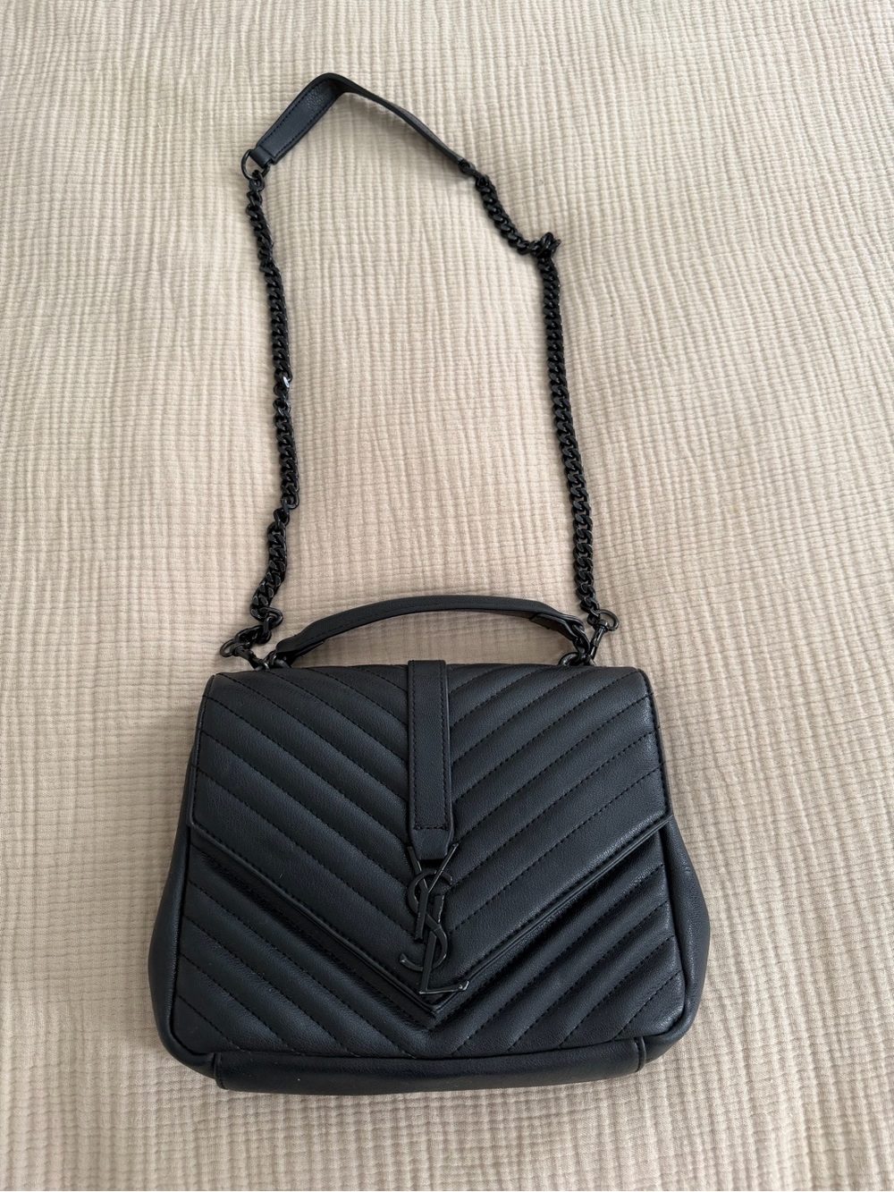 Saint Laurent Black Quilted Leather Shoulder Bag with Chain Strap